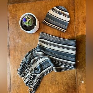 Blue, Brown, and Cream Scarf and Beanie